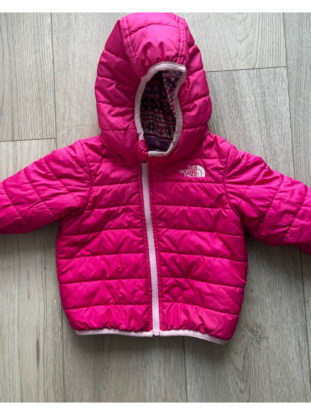 The North Face 12M to 24M Bright Pink Girls' Reversible Hooded Puffer Jacket